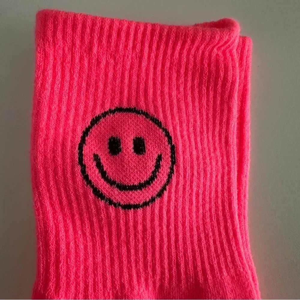 Y2K Socks -Smiley Face- Fluorescent Pink- Made in Korea- Emoji